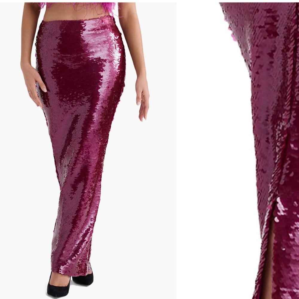 House Of CB Sequin Satin Maxi Skirt Size Small